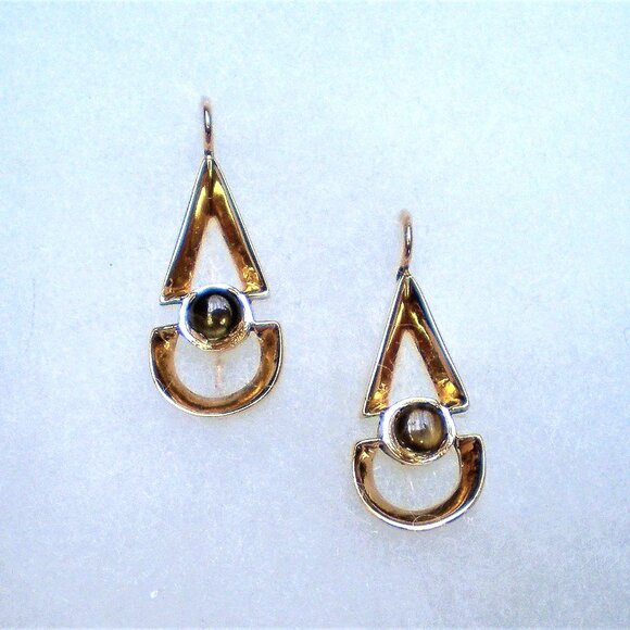 Vintage Solid 14K Yellow Gold Black Star Sapphire Dangle Drop Pierced Earrings - Picture 6 of 6